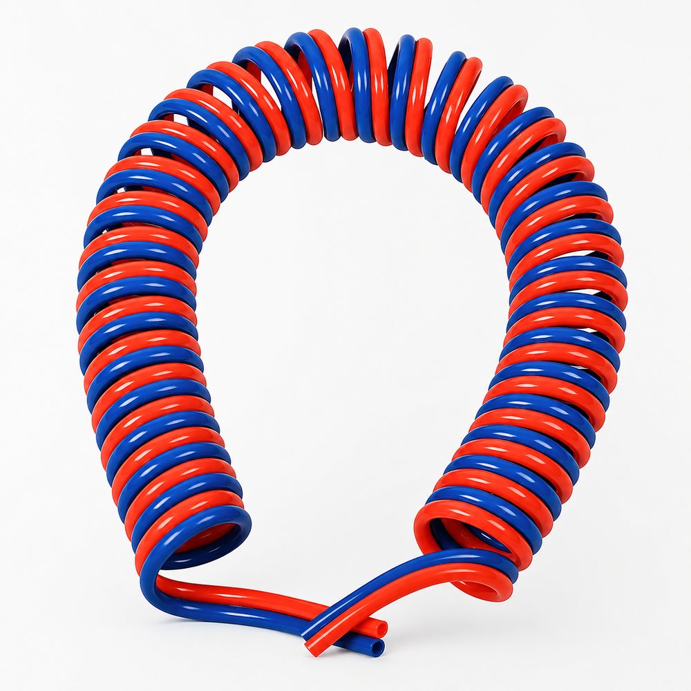 Red and blue twin PU coil hose