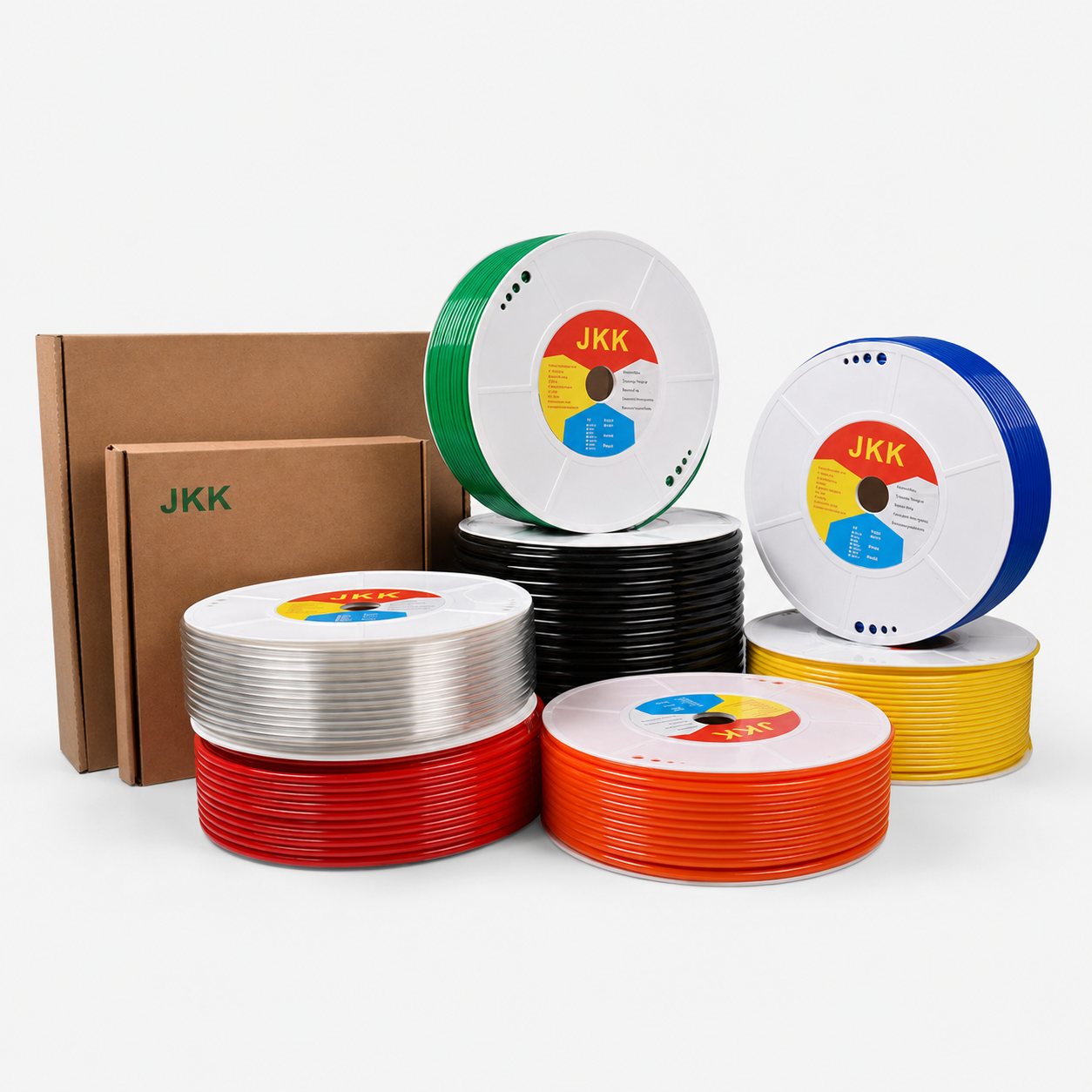 Full range of PU pneumatic tube reels in seven standard colours